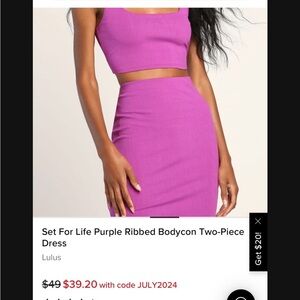 Brand new with tags Lulu’s two piece set in purple